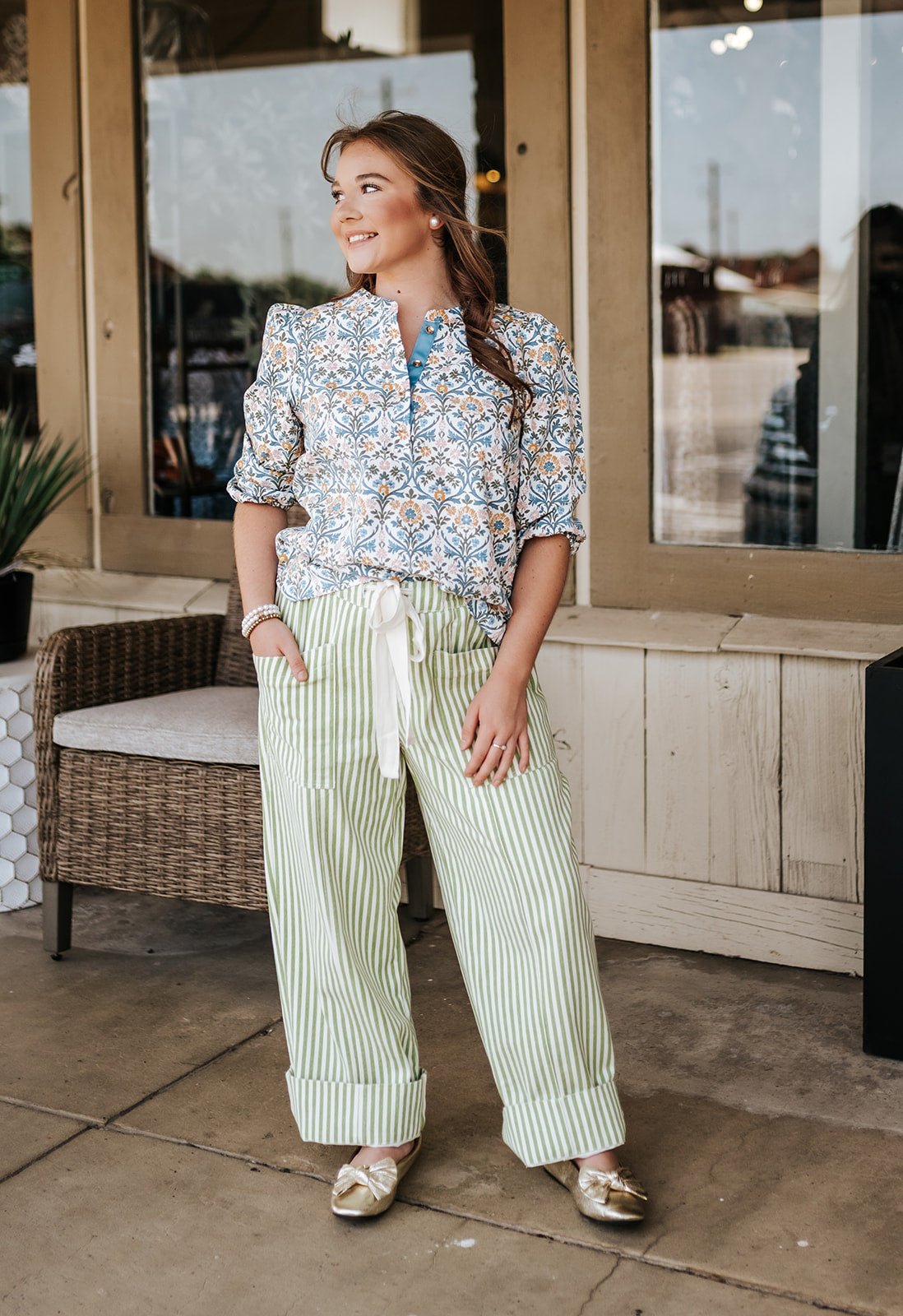 Sage/Natural Striped Drawstring Pants MP5090 - Southern Soule Designs
