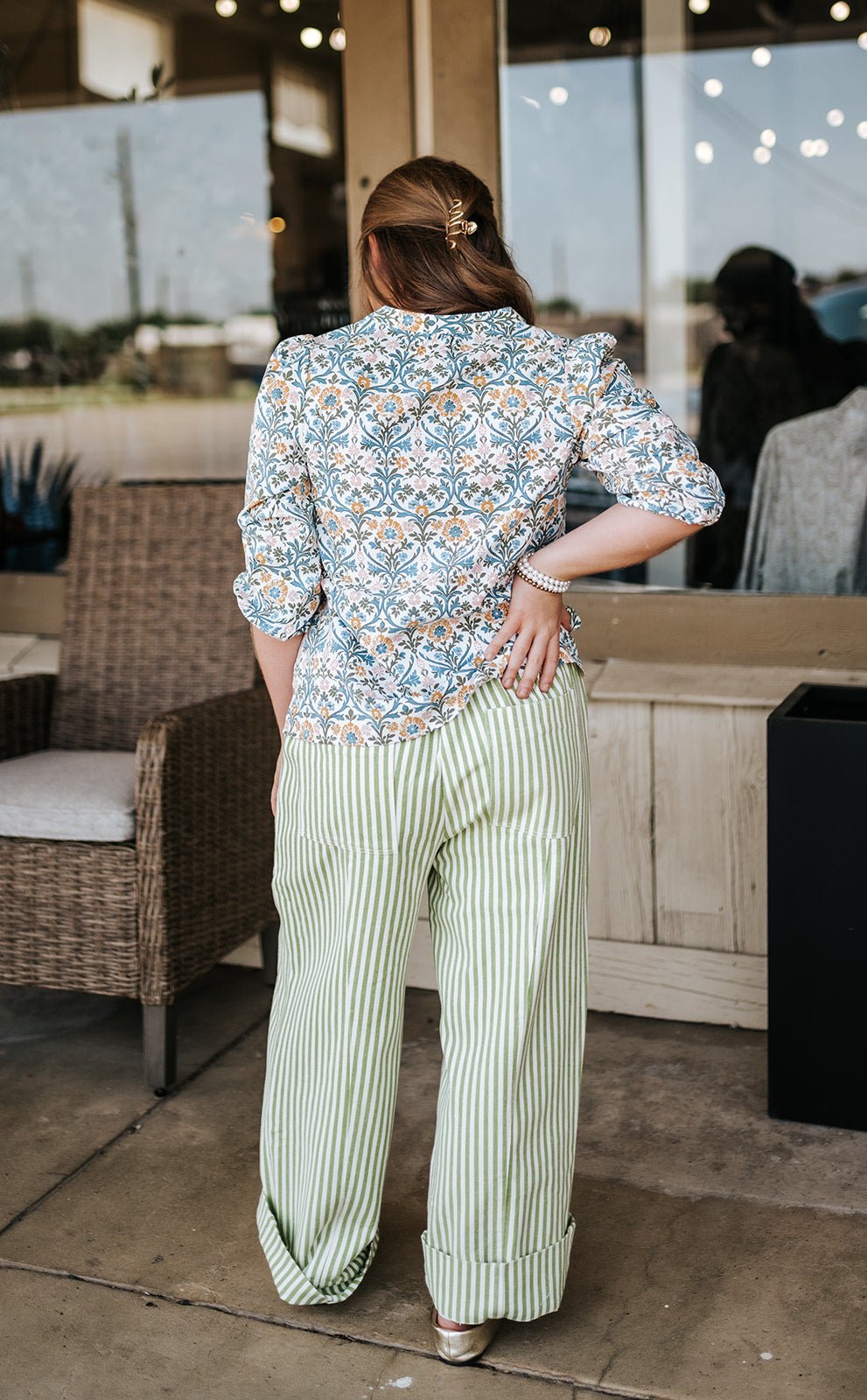 Sage/Natural Striped Drawstring Pants MP5090 - Southern Soule Designs
