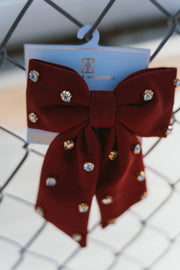Sammy Hair Bow Maroon & White - Southern Soule Designs