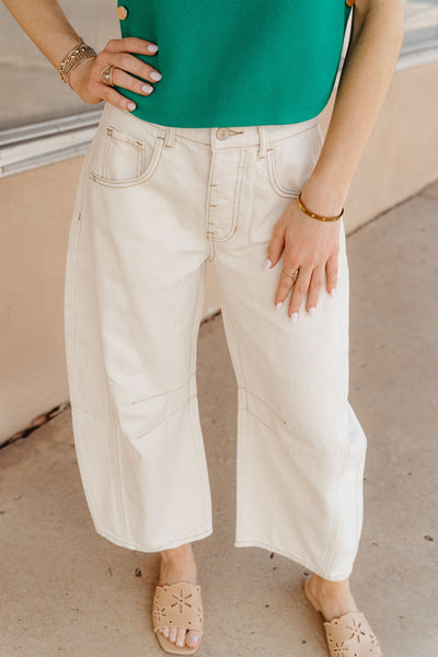 Sand Castle Cream Barrel Leg Jeans PH12611 - Southern Soule Designs