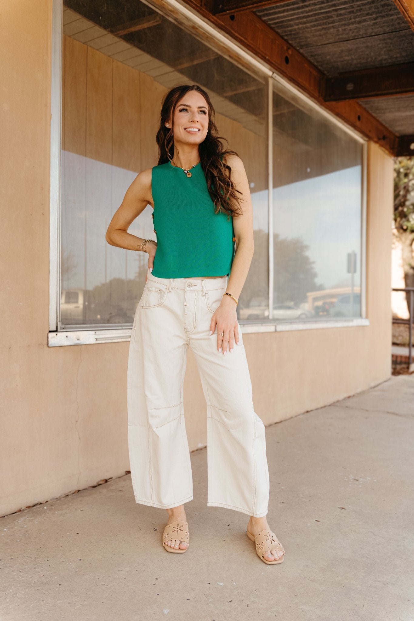 Sand Castle Cream Barrel Leg Jeans PH12611 - Southern Soule Designs