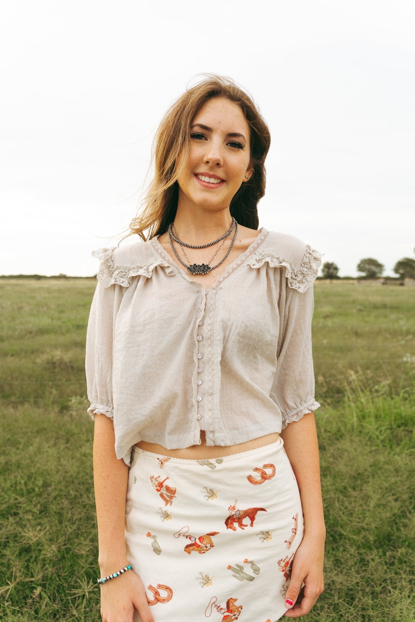 Sand Lace Detailed Blouse T4675 - Southern Soule Designs
