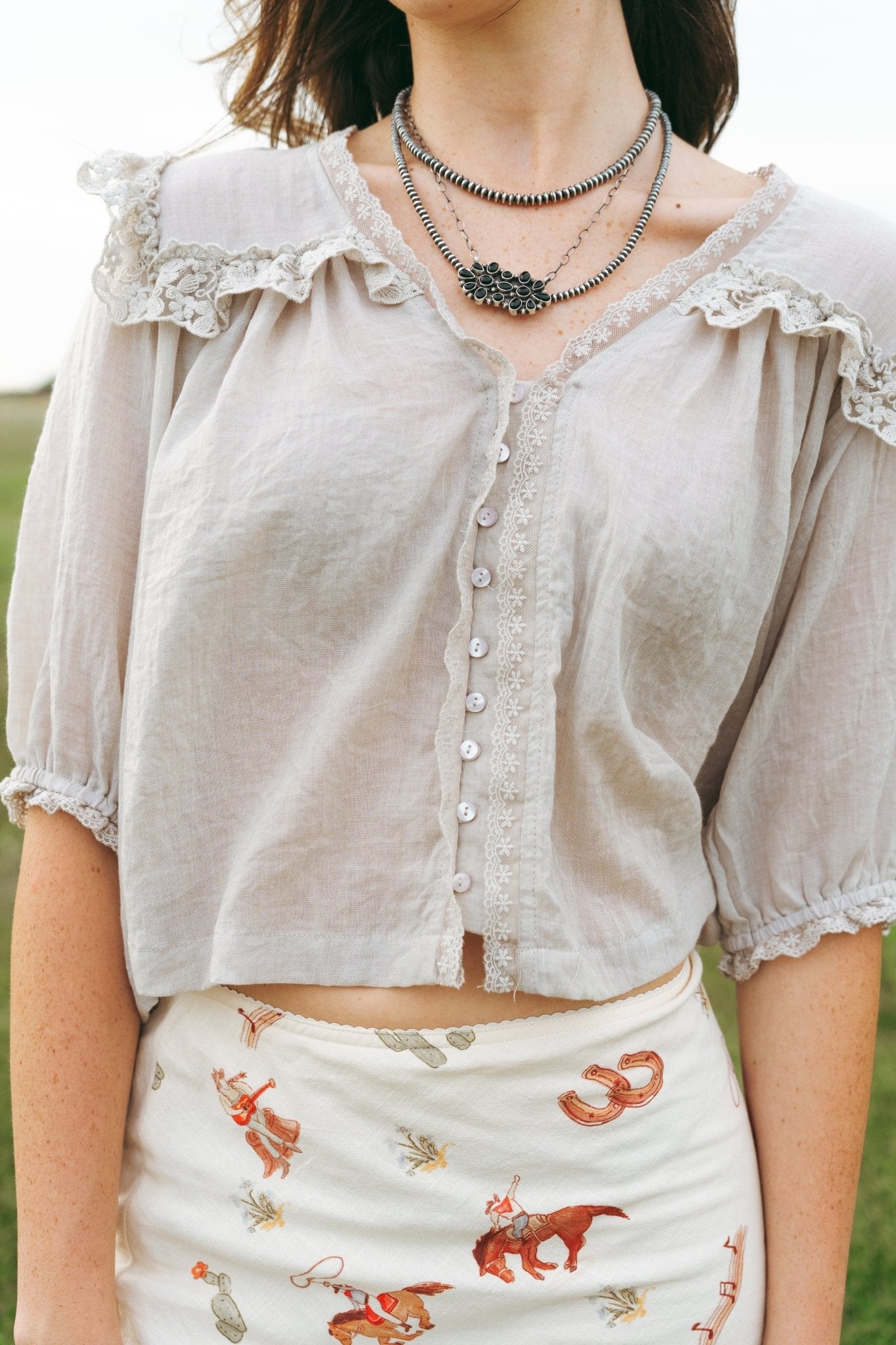 Sand Lace Detailed Blouse T4675 - Southern Soule Designs