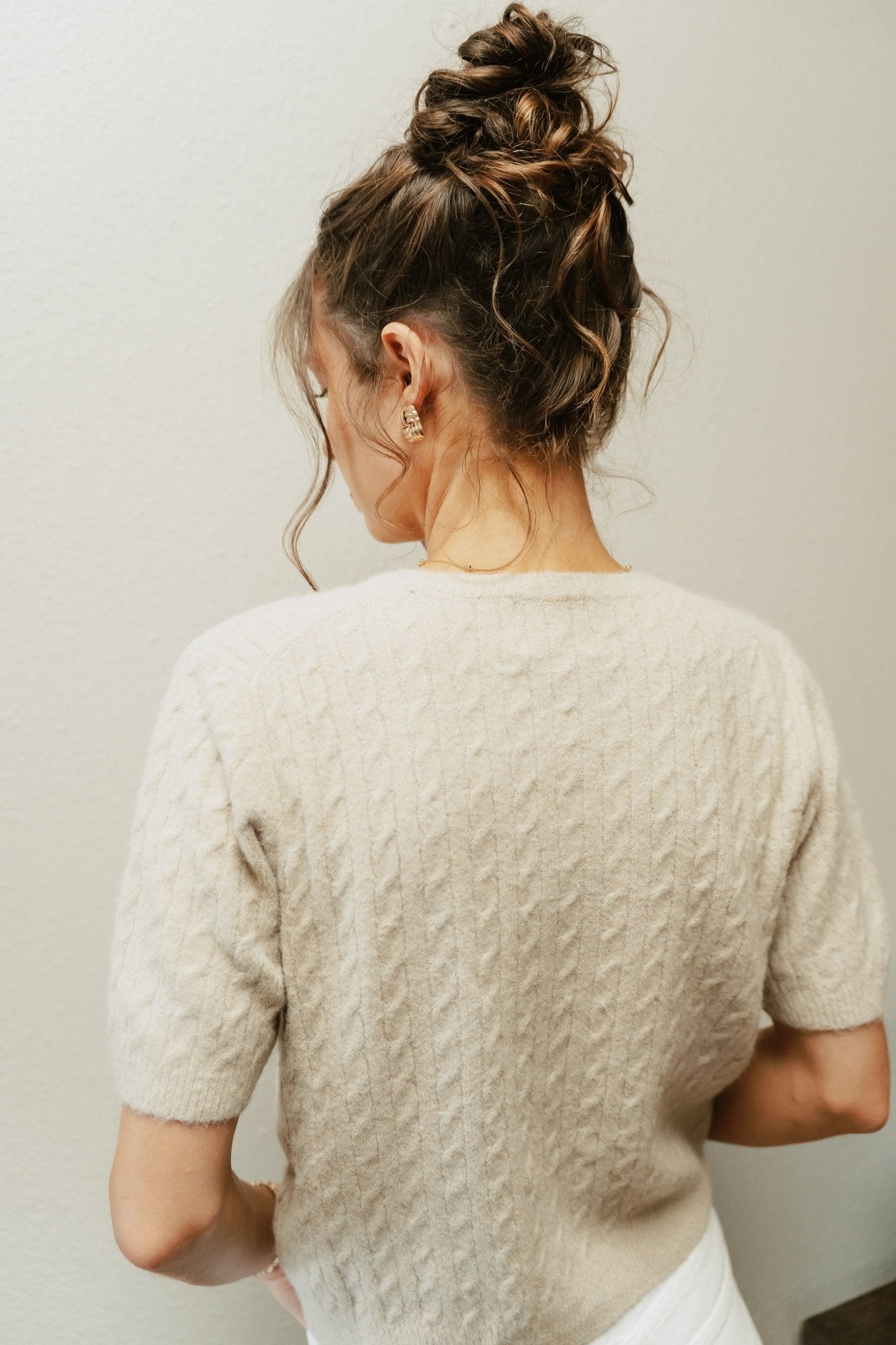 Sand Short Sleeve Button Sweater TBW13695 - Southern Soule Designs