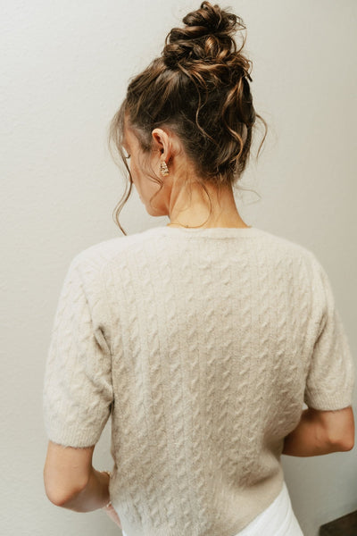 Sand Short Sleeve Button Sweater TBW13695 - Southern Soule Designs