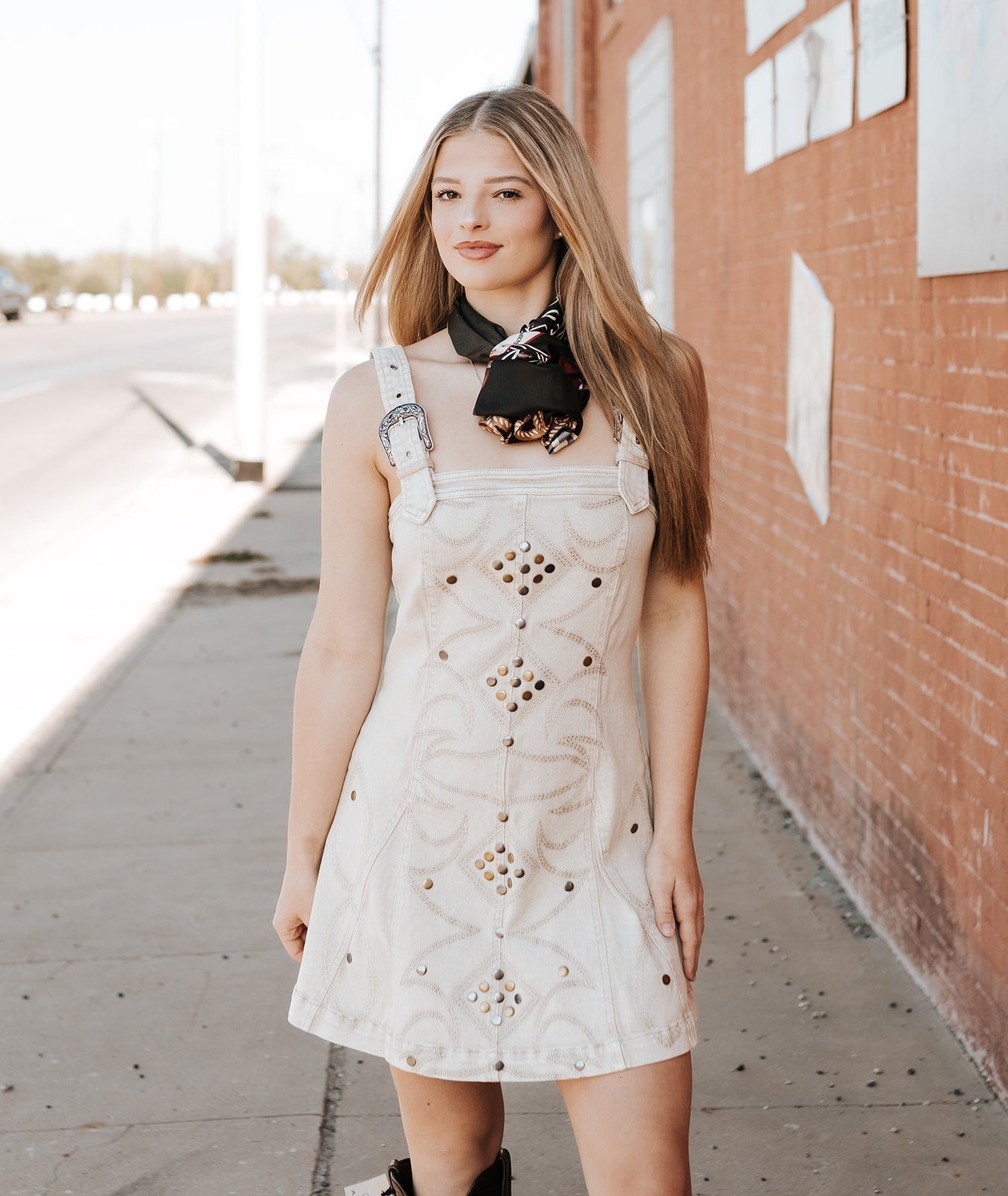 Sand Studded Western Denim Dress 23466D - Southern Soule Designs