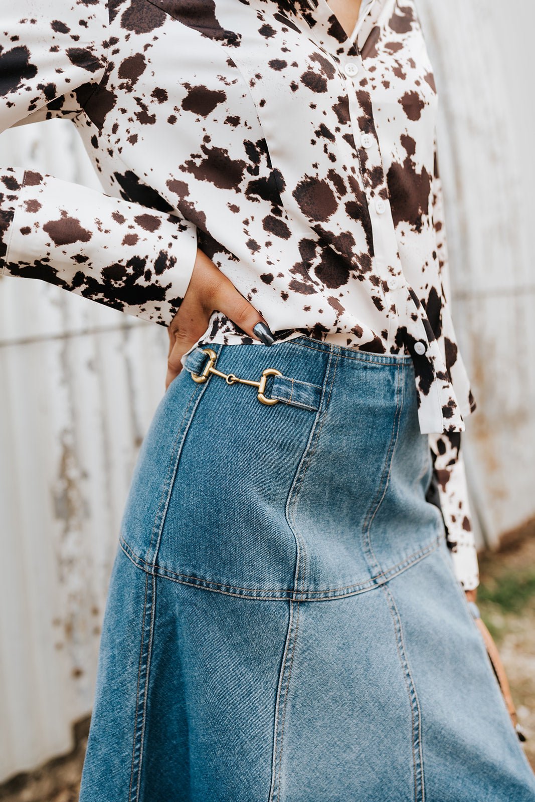 Satin Cow Print Fitted Button Up Shirt - Southern Soule Designs