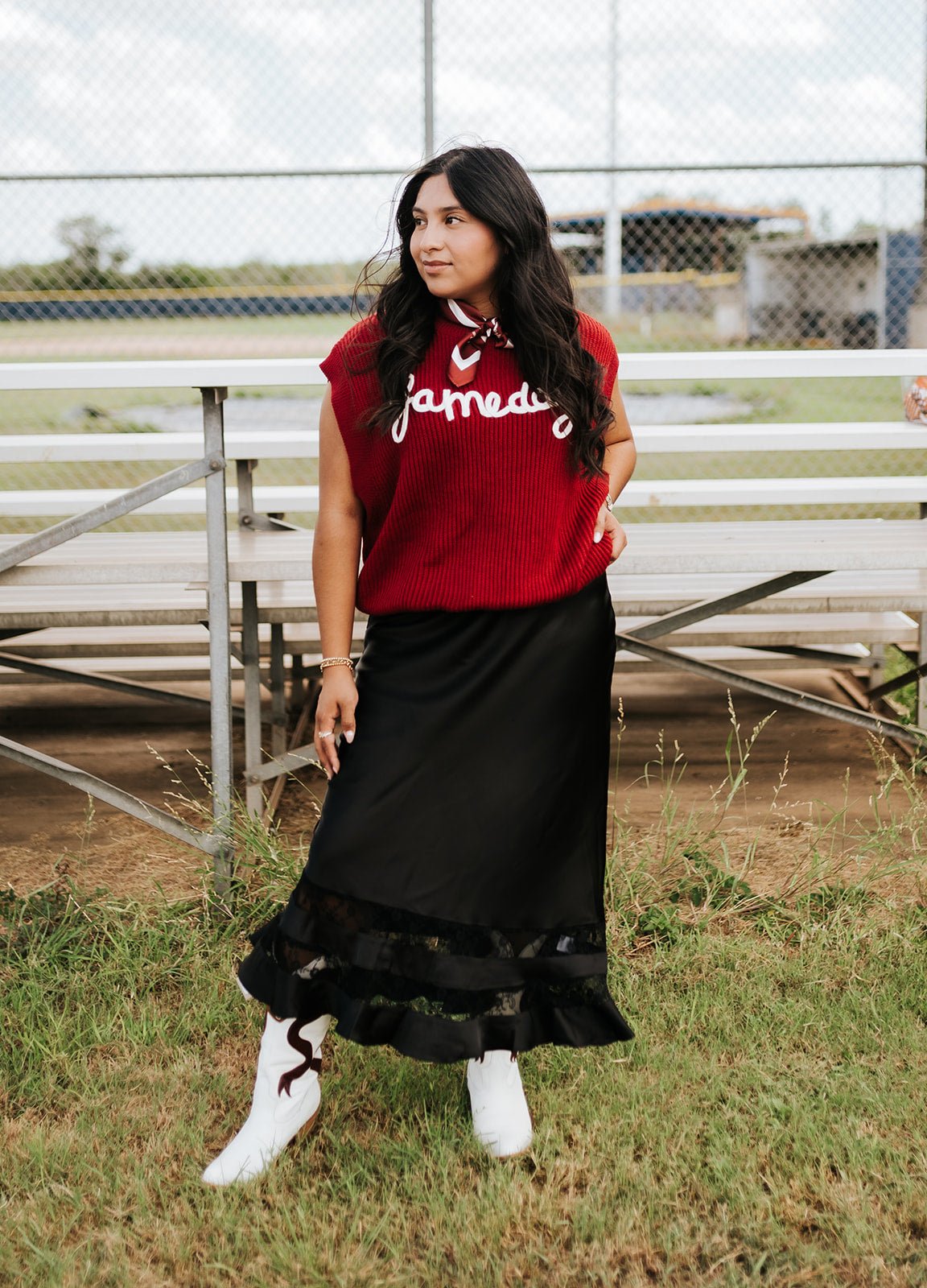 Satin Lace Trim Midi Skirt - RS1070 - Southern Soule Designs