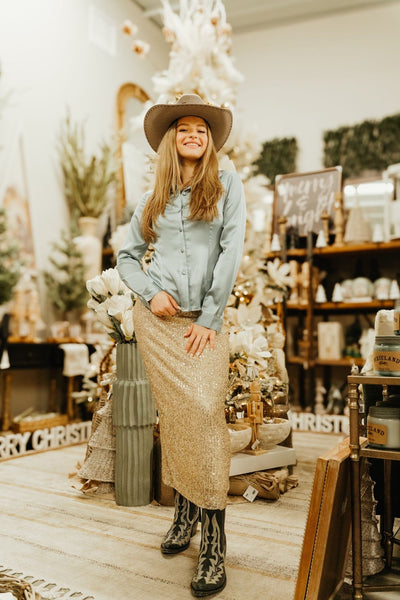 Saturn Sequin Skirt Champagne ZK234252 - Southern Soule Designs