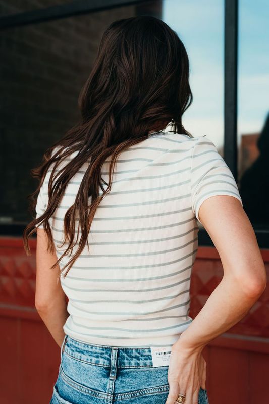 Saxton Striped Tee Sage Green ZT251263 - Southern Soule Designs