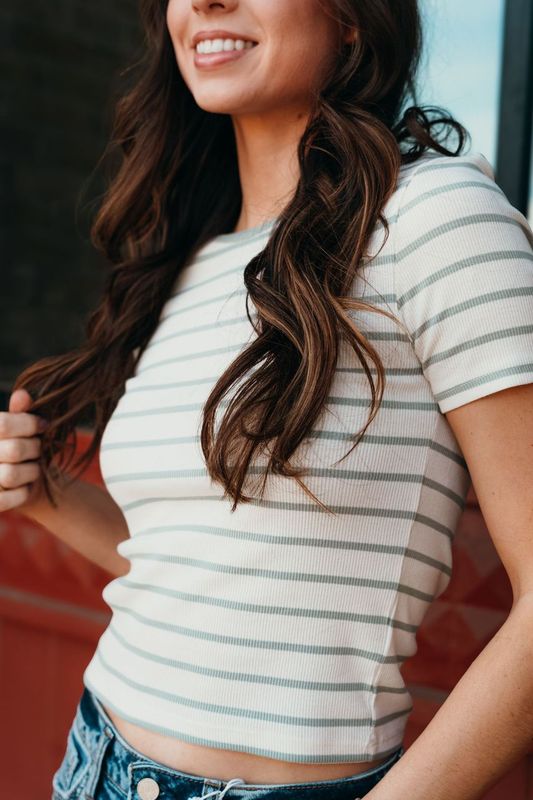 Saxton Striped Tee Sage Green ZT251263 - Southern Soule Designs