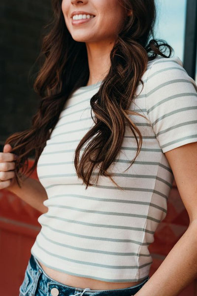 Saxton Striped Tee Sage Green ZT251263 - Southern Soule Designs