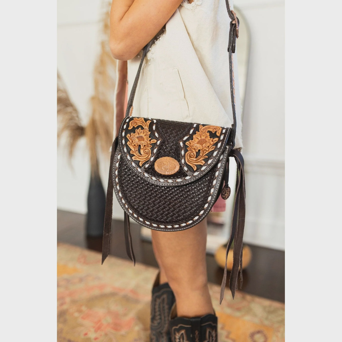 Brown Leather Saddle Bag 3/4" Strap SB29