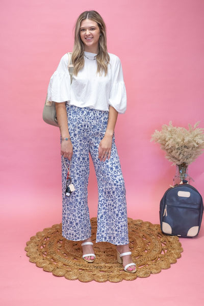 SDJP6813 White Blue Pants - Southern Soule Designs