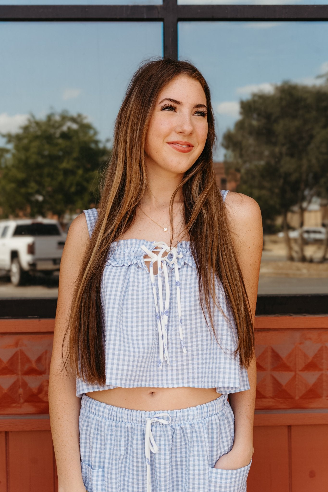 Self Tie Front Seersucker Striped Tank Top T2317C - Southern Soule Designs