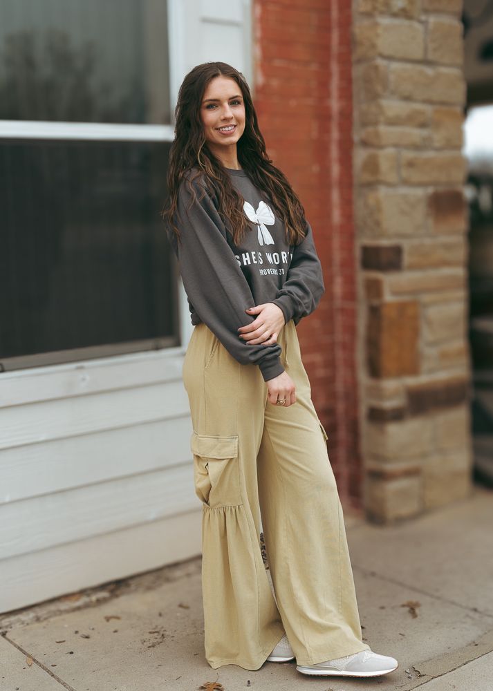 She is Worthy Charcoal Sweatshirt - Southern Soule Designs