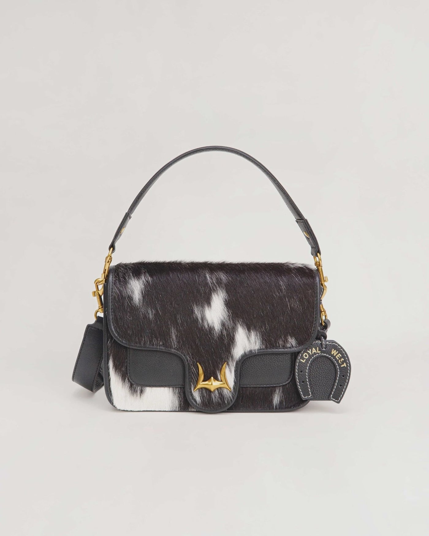 Shell Medium Purse - Black & White Cowhide - Southern Soule Designs