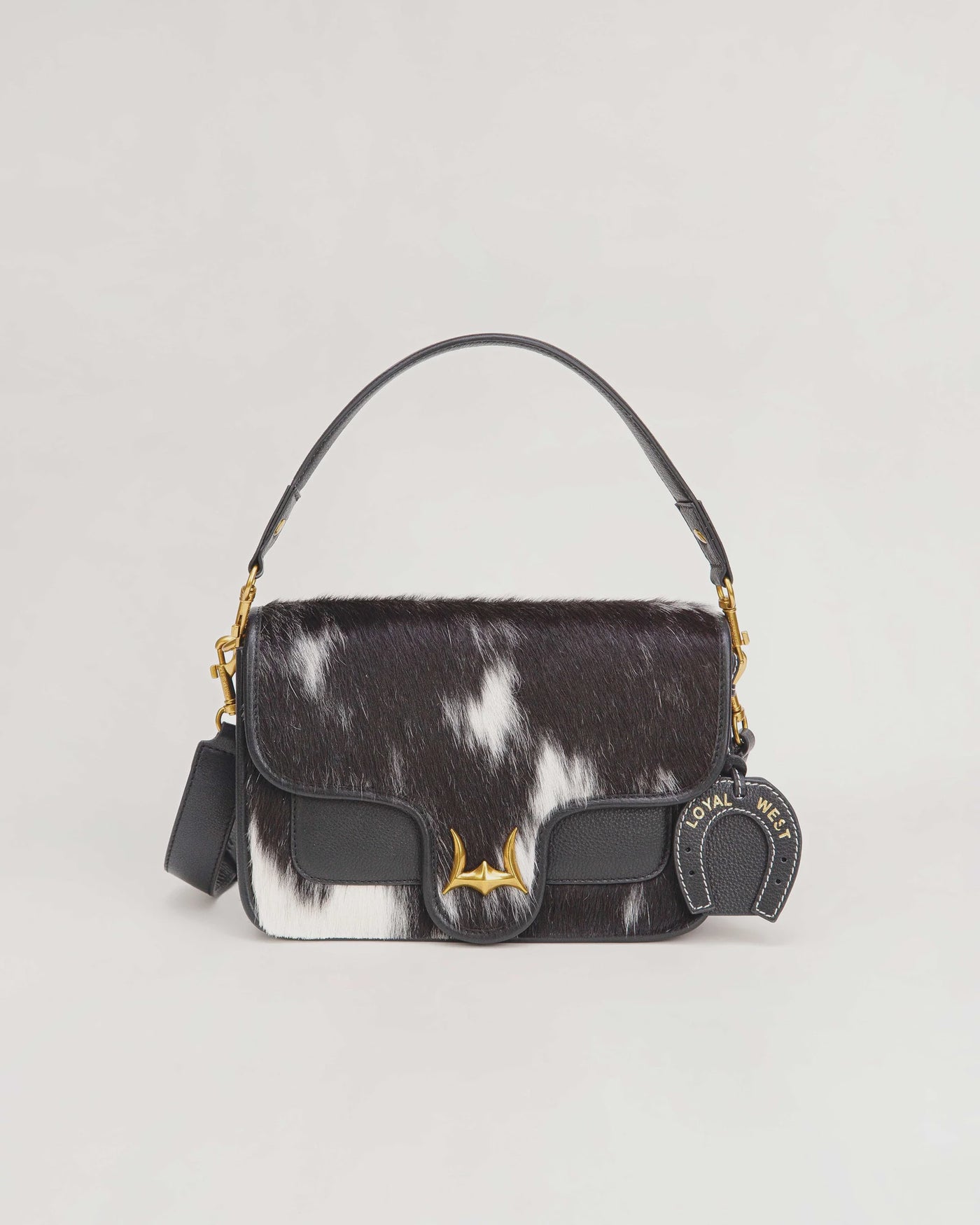Shell Medium Purse - Black & White Cowhide