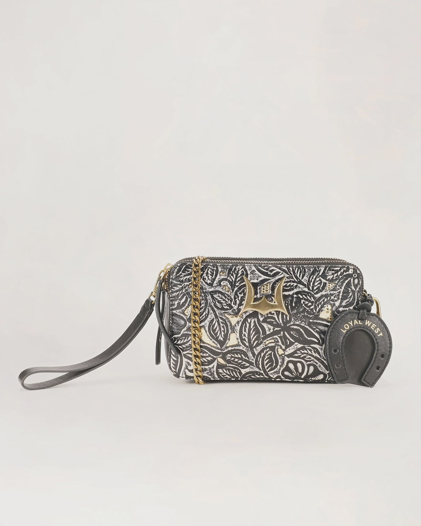 Shell Mini Purse - Black Floral Leather