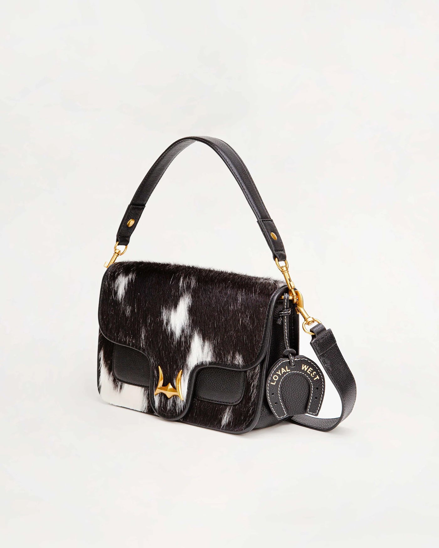 Shell Medium Purse - Black & White Cowhide