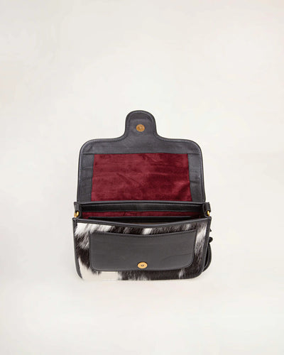 Shell Medium Purse - Black & White Cowhide