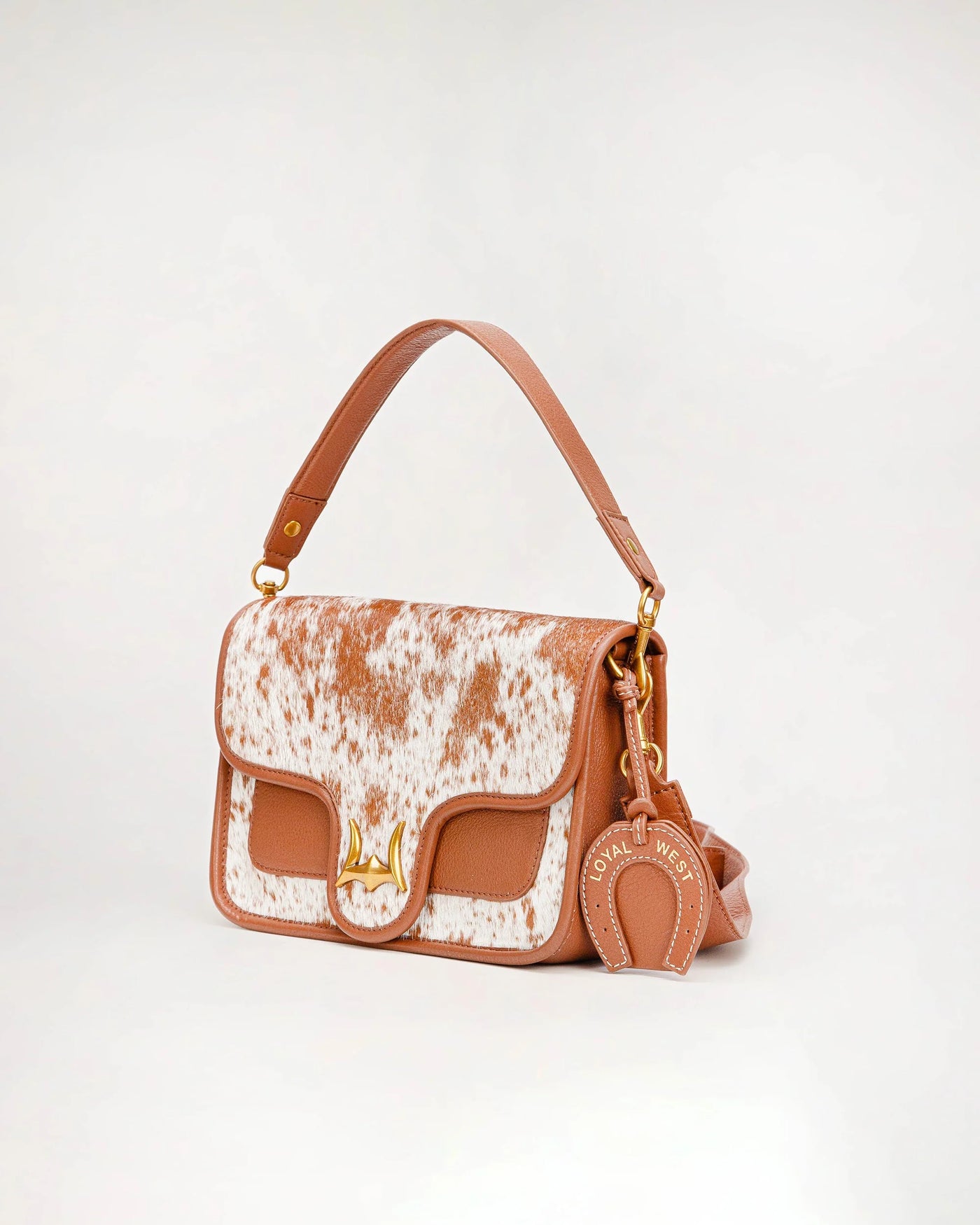 Shell Medium Purse - Brown & White Cowhide