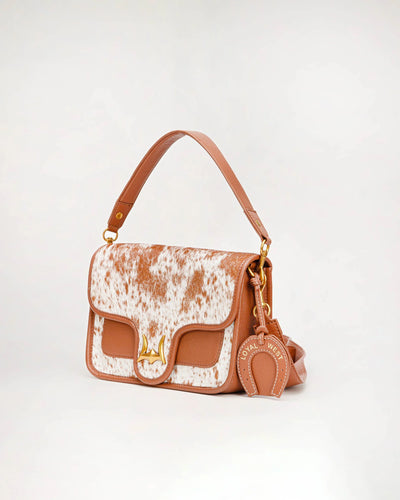 Shell Medium Purse - Brown & White Cowhide