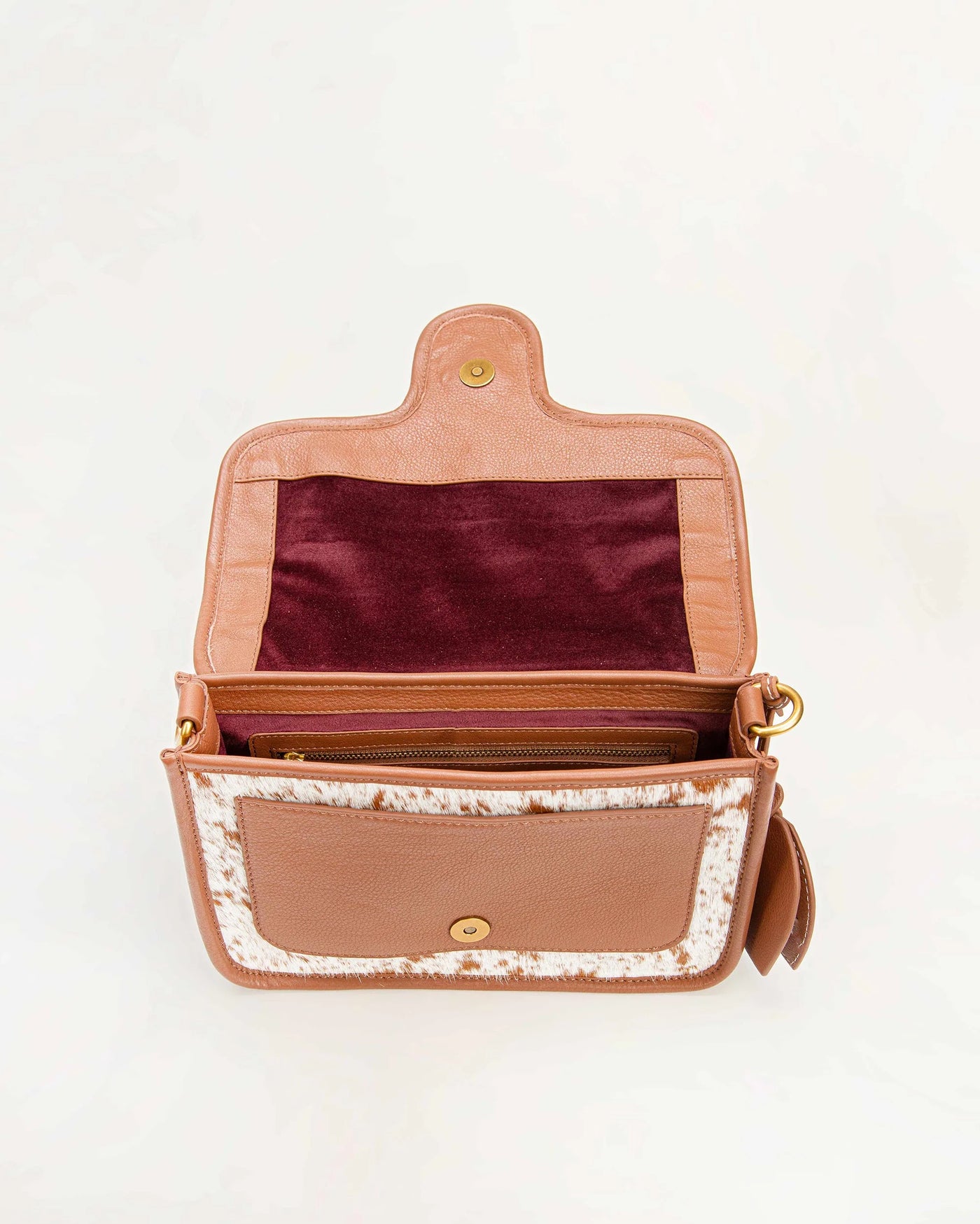 Shell Medium Purse - Brown & White Cowhide