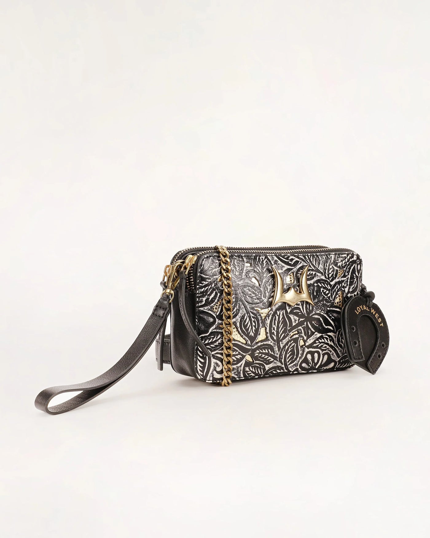 Shell Mini Purse - Black Floral Leather