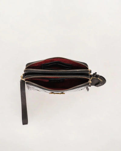 Shell Mini Purse - Black Floral Leather