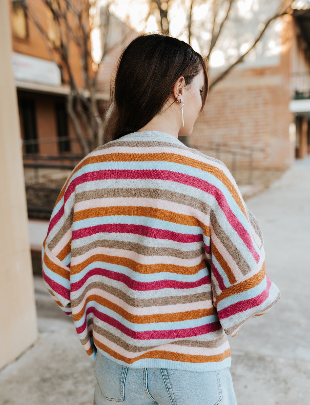 Sky/Magenta Multicolor Striped Sweater Cardigan WL25 - 12441 - Southern Soule Designs