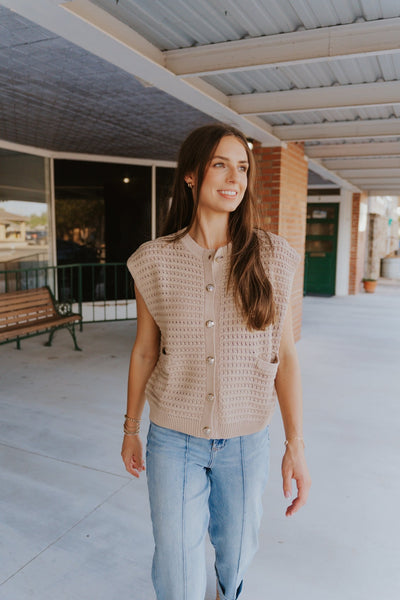 Sleeveless Sweater Cardigan - Taupe - Southern Soule Designs