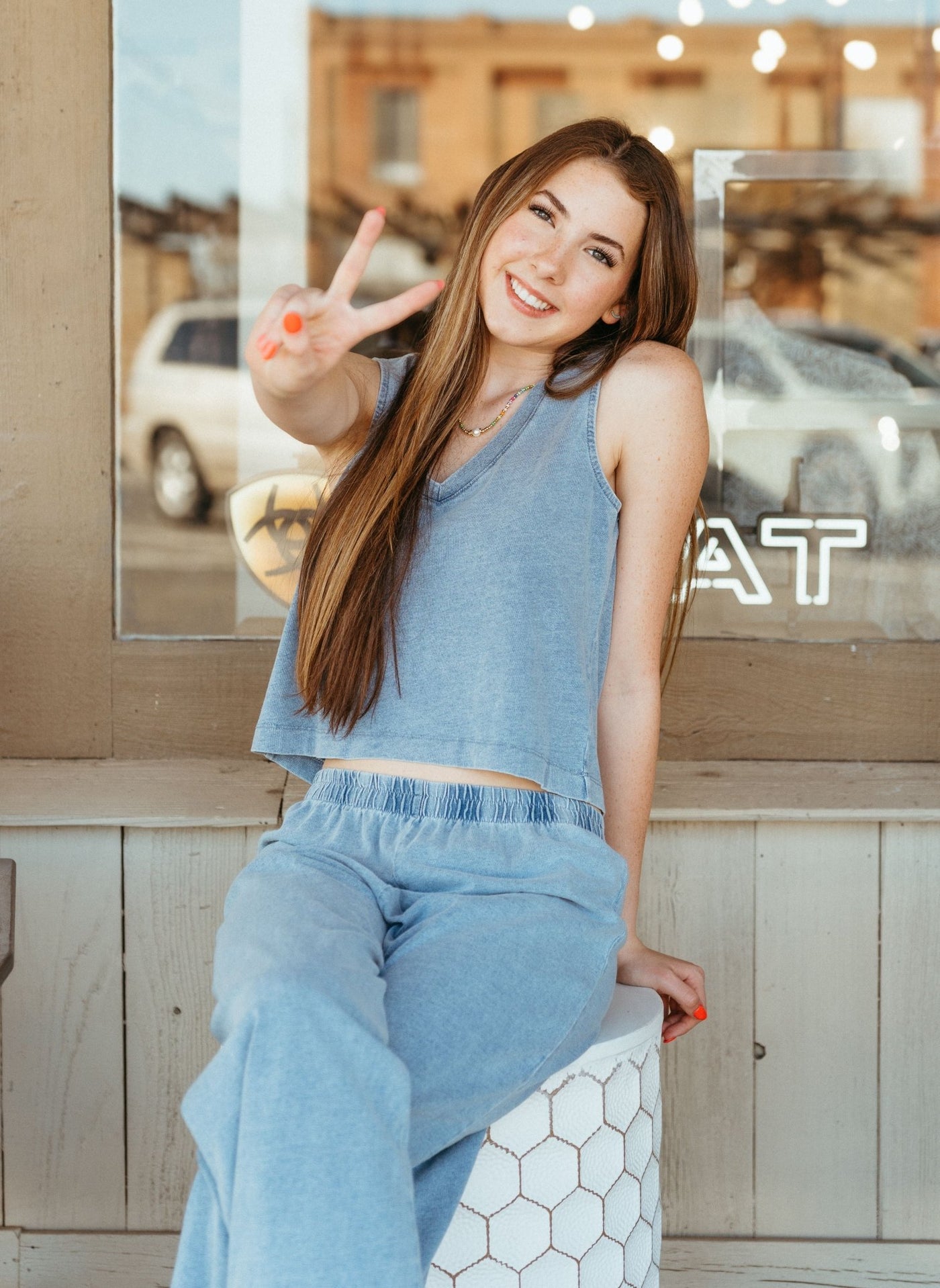 Sloane V - Neck Denim Tank Medium Indigo ZT251319 - Southern Soule Designs