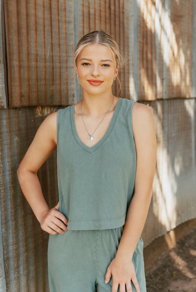 Sloane V - Neck Top Hunter Green ZT253828 - Southern Soule Designs