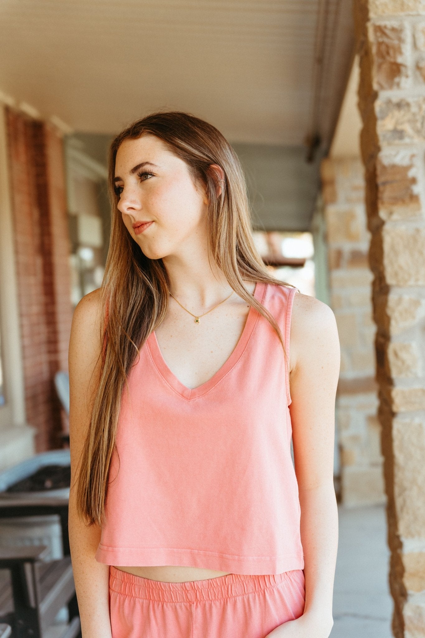 Sloane V - neck Top Sunset Pink ZT242656 - Southern Soule Designs