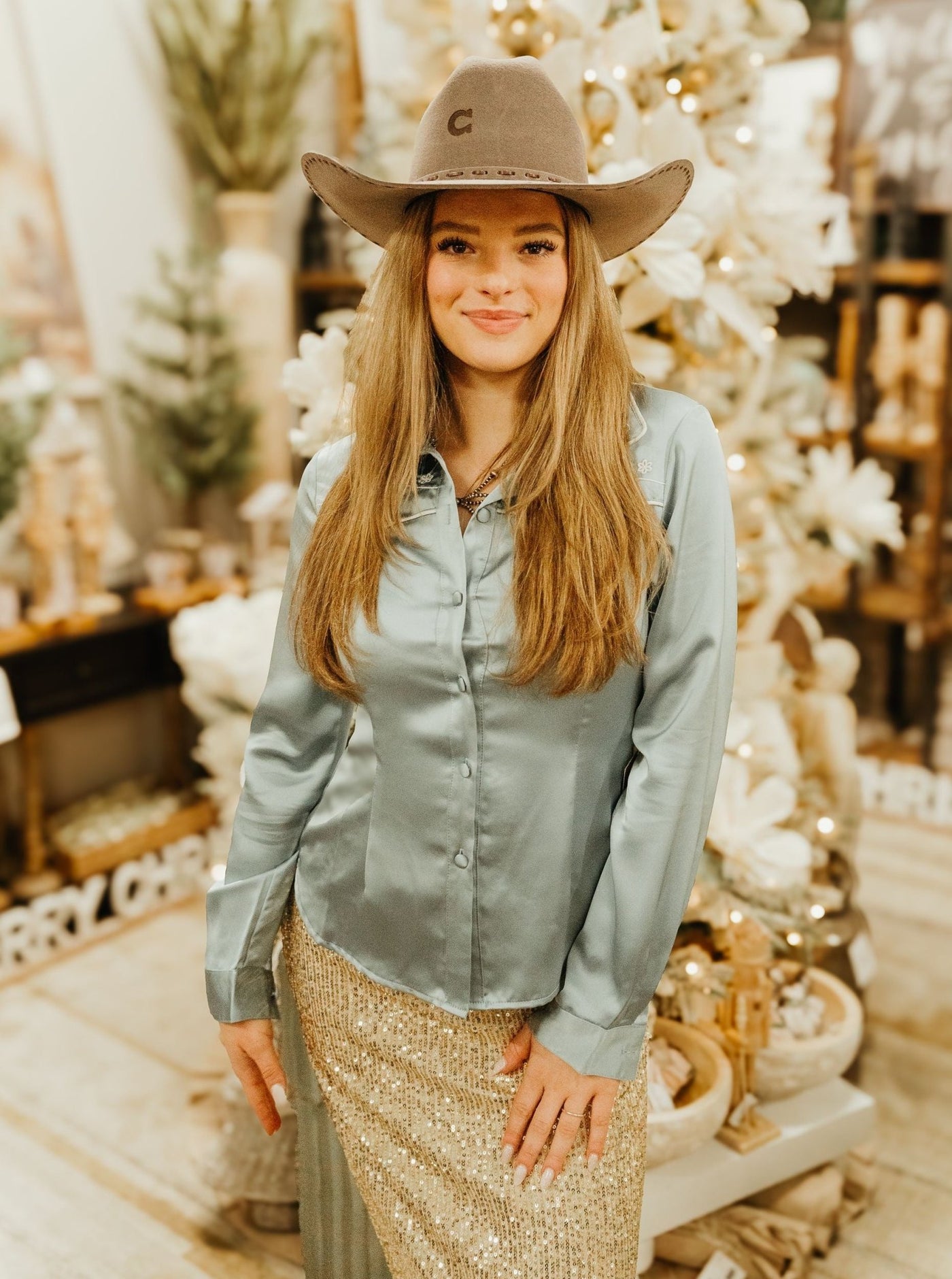 Soft Blue Western Embroidered Satin Shirt BRT3312 - 1 - Southern Soule Designs