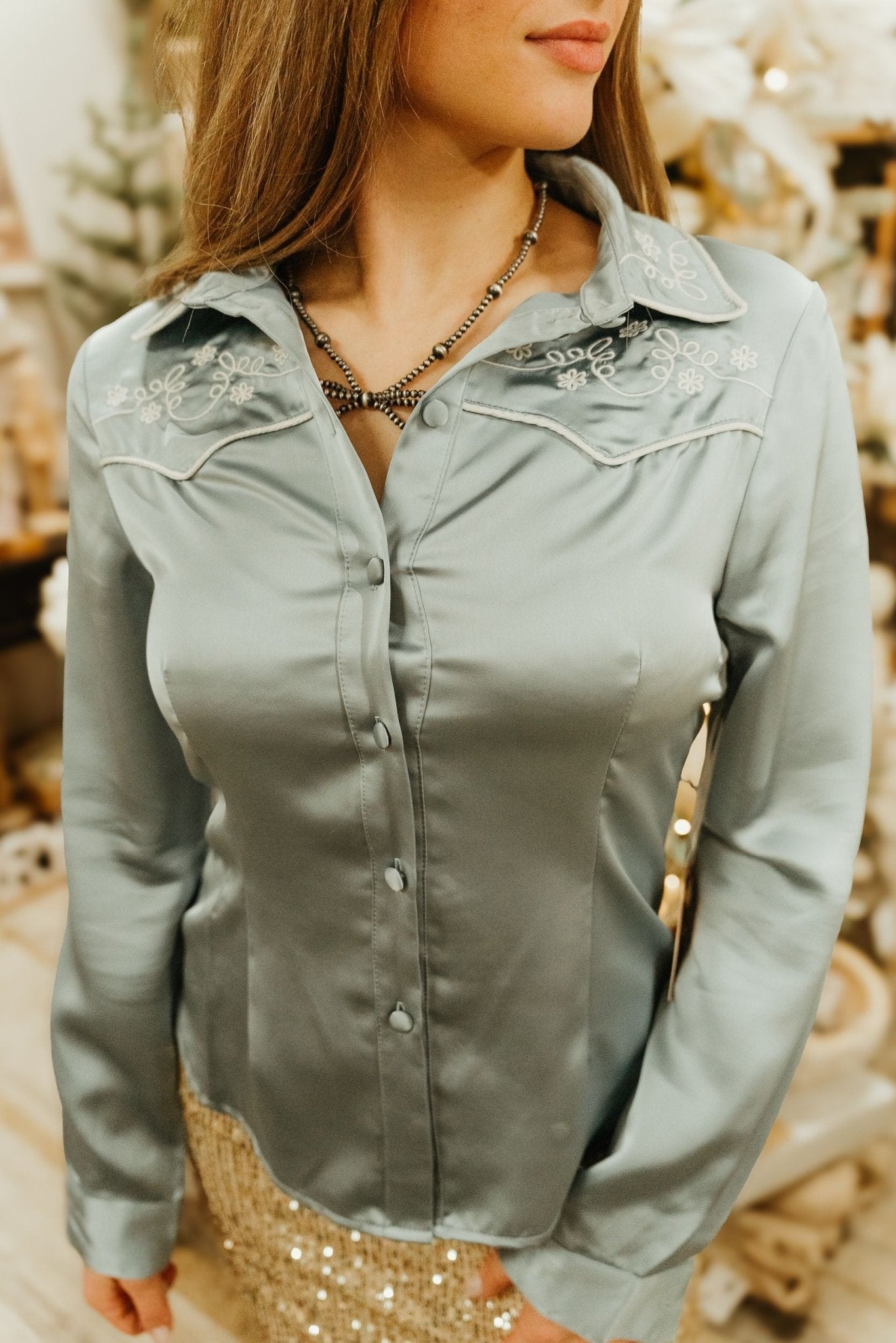 Soft Blue Western Embroidered Satin Shirt BRT3312 - 1 - Southern Soule Designs