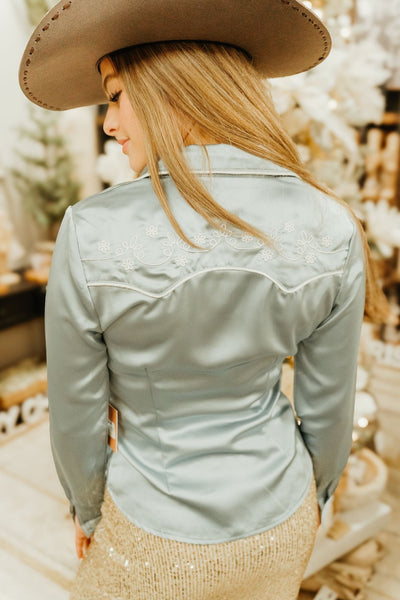 Soft Blue Western Embroidered Satin Shirt BRT3312 - 1 - Southern Soule Designs