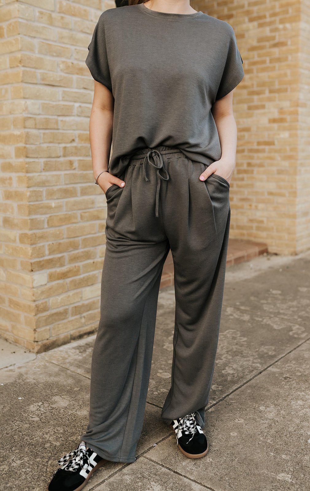 Solid Charcoal Knit Top & Pants Set - Southern Soule Designs