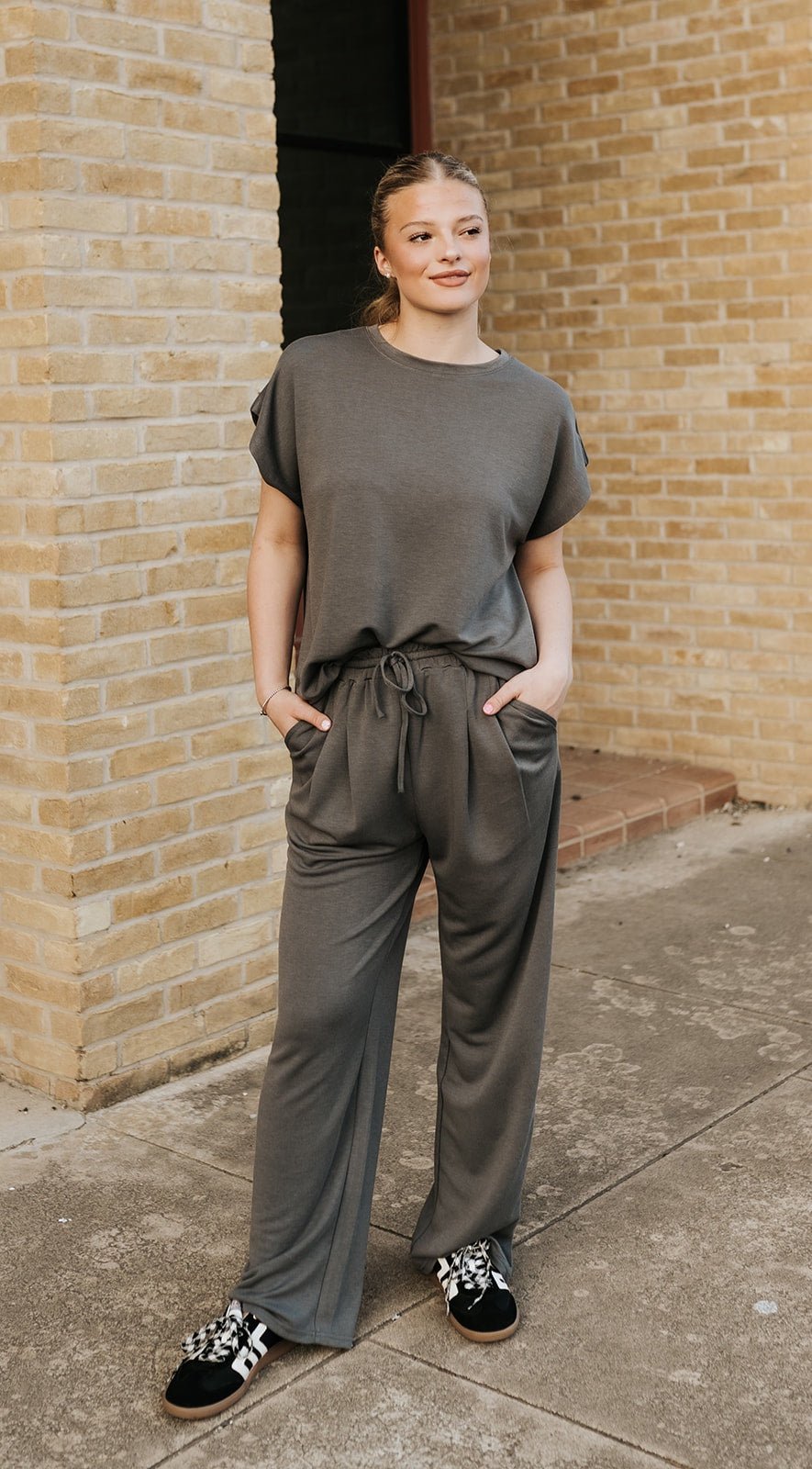 Solid Charcoal Knit Top & Pants Set - Southern Soule Designs