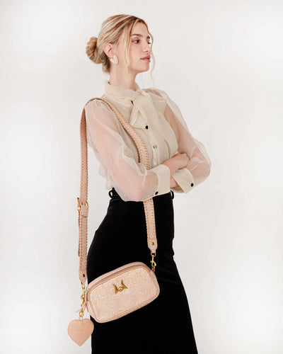 Sophia Shoulder Bag - Beige Floral Leather