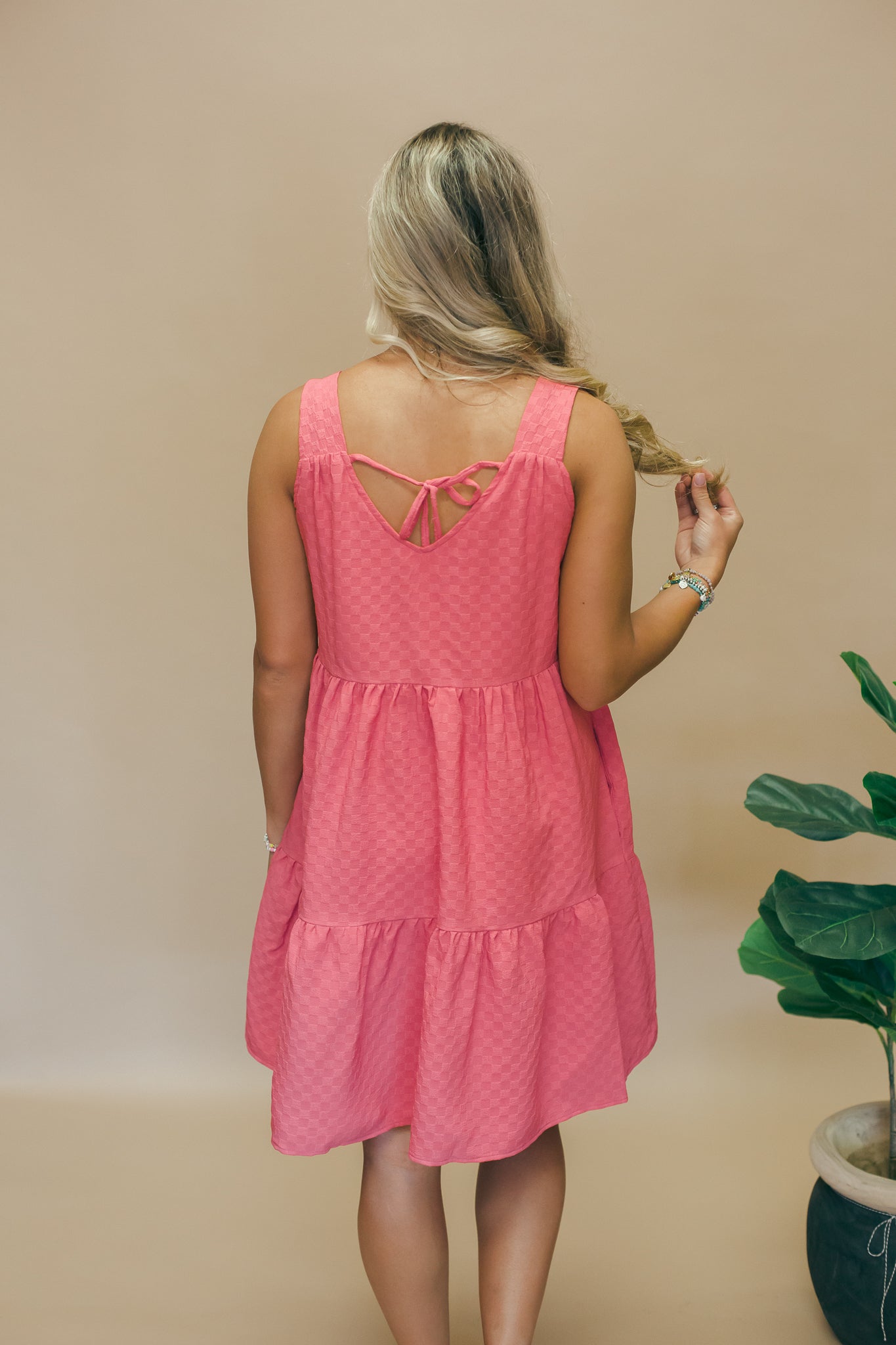 Pink Sleeveless Tiered Mini Dress