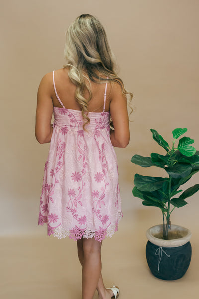 Pink Floral Embroidered Mini Dress