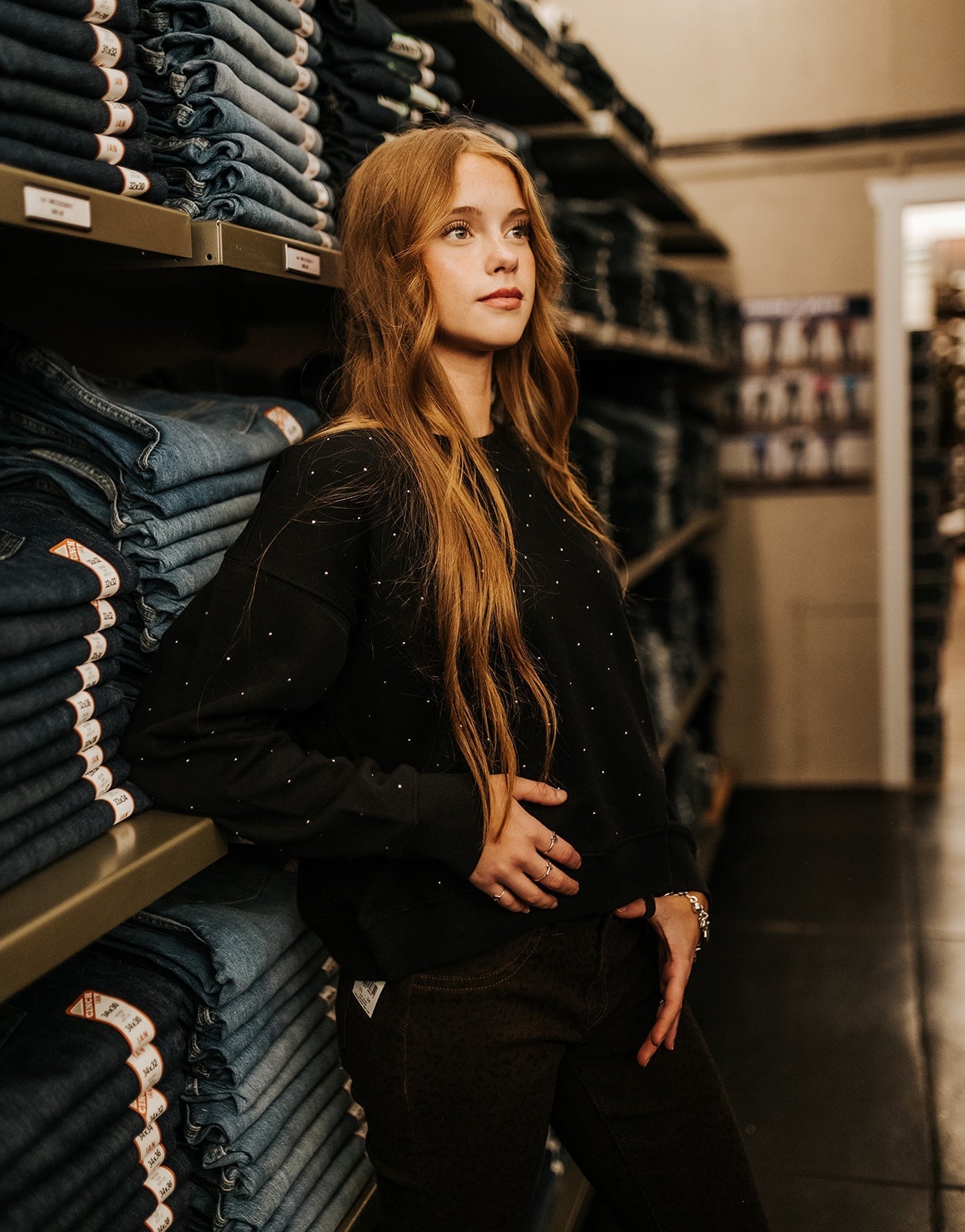 Sparkle Crew Neck Sweatshirt Black ZT254640 - Southern Soule Designs