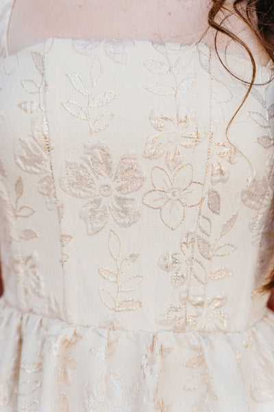 Cream Metallic Floral Mini Dress JD7179