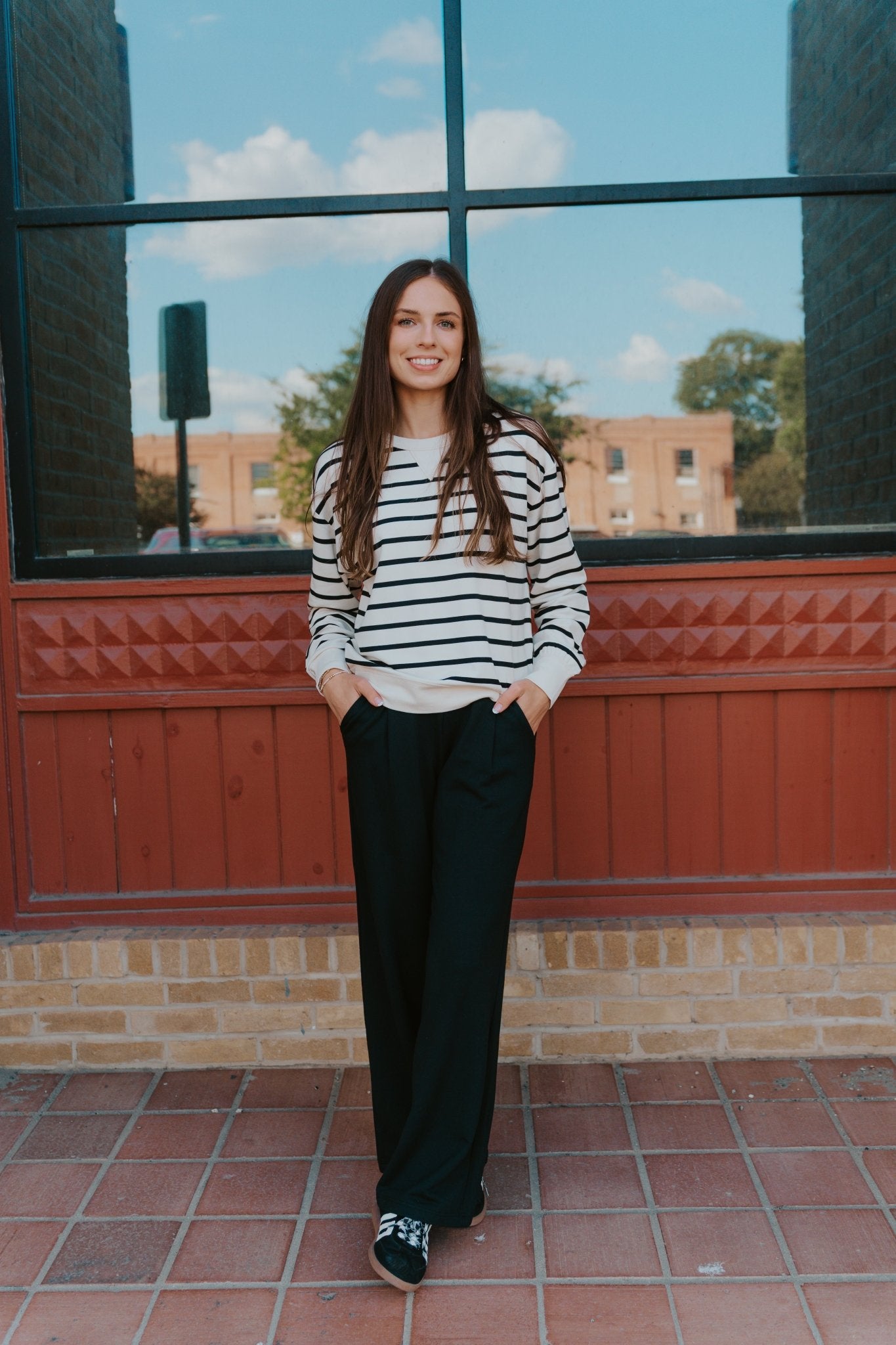 Stand Out Striped Sweatshirt Crystal ZT253228 - Southern Soule Designs