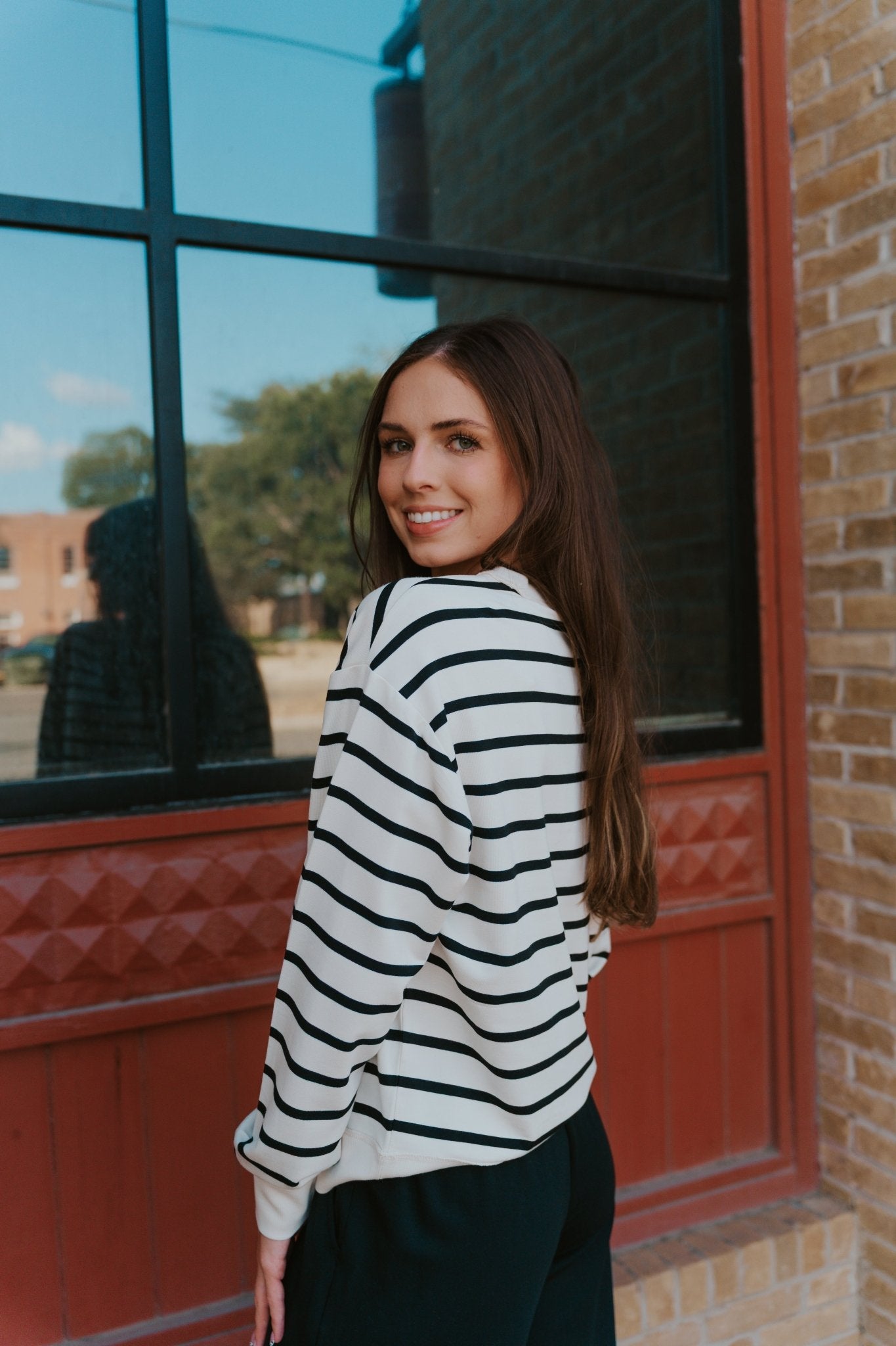 Stand Out Striped Sweatshirt Crystal ZT253228 - Southern Soule Designs