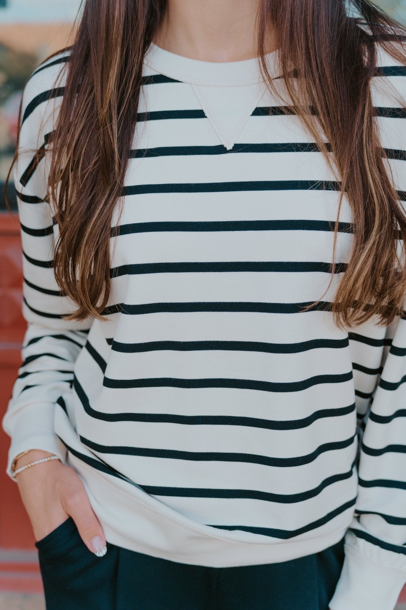 Stand Out Striped Sweatshirt Crystal ZT253228 - Southern Soule Designs