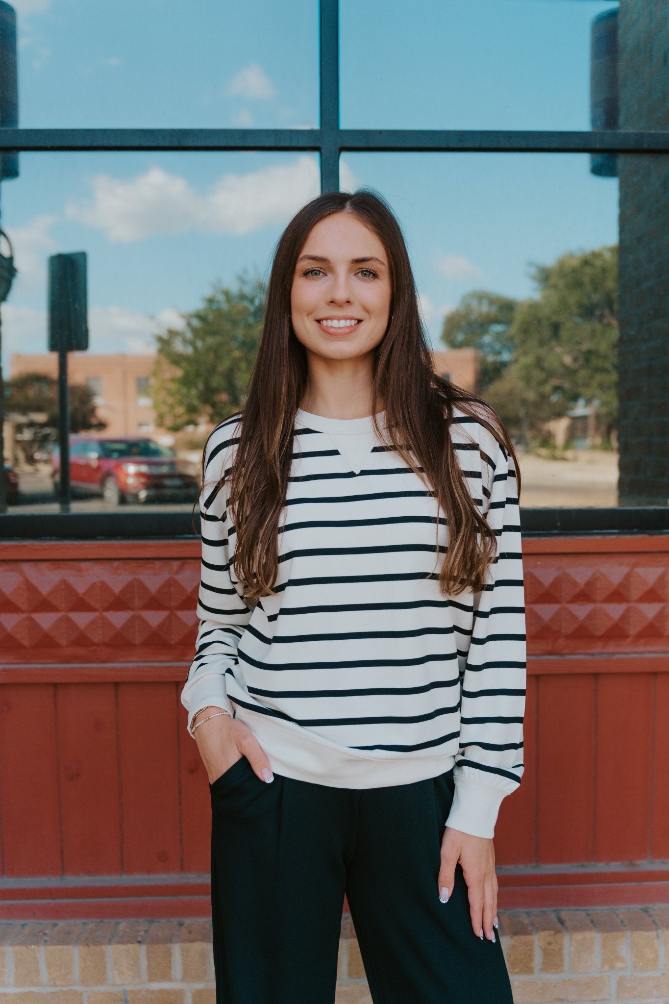 Stand Out Striped Sweatshirt Crystal ZT253228 - Southern Soule Designs