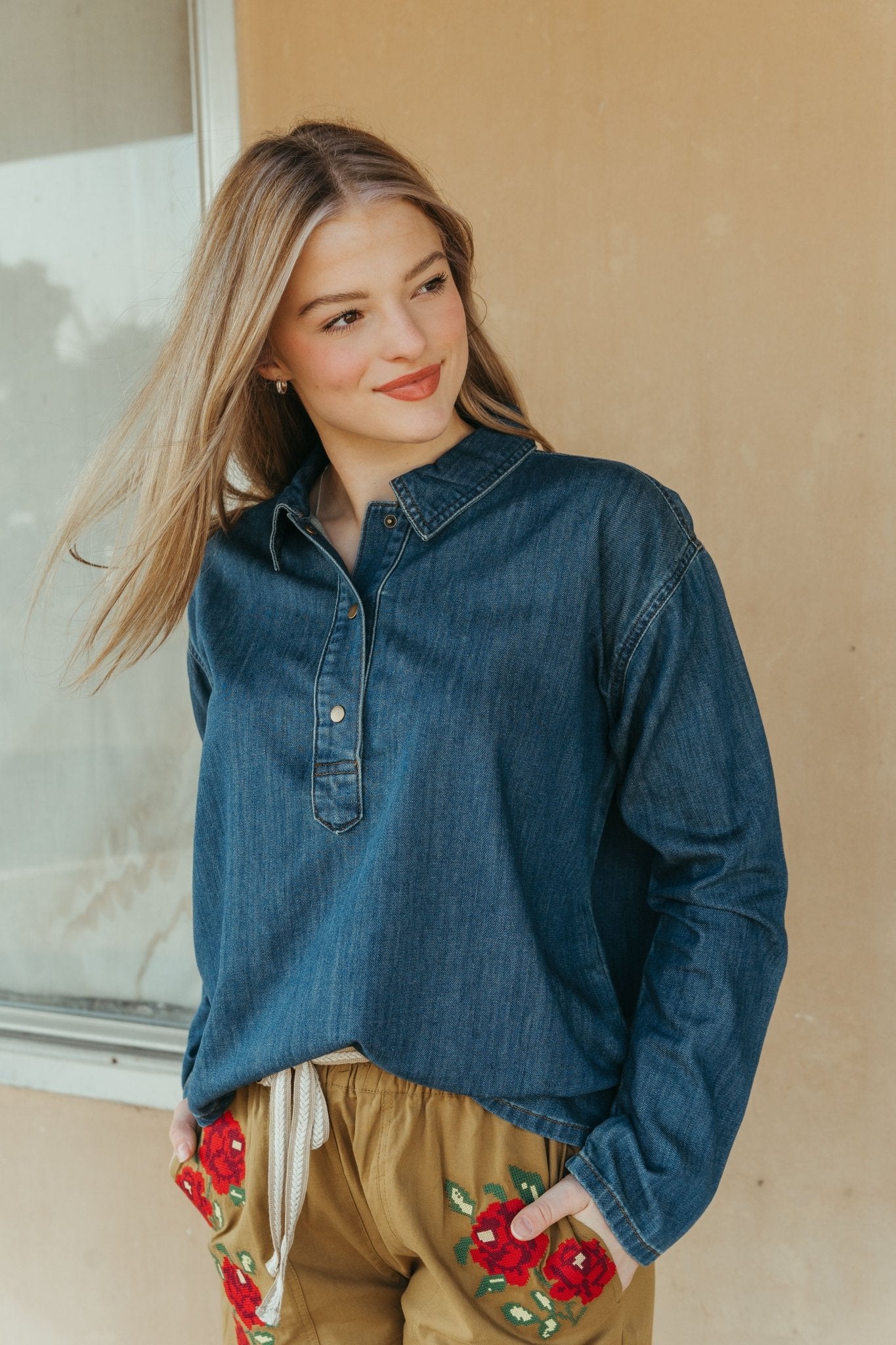 Stetson WMS Denim Long Sleeve Pullover 11 - 050 - 0594 - 6049 - Southern Soule Designs